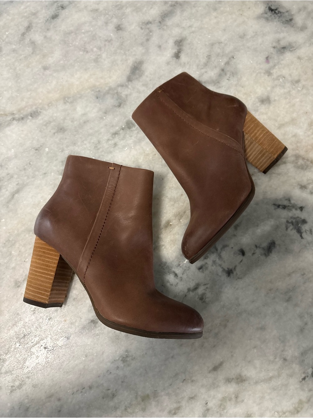 Vionic Brown Leather Stacked Heel Ankle Booties